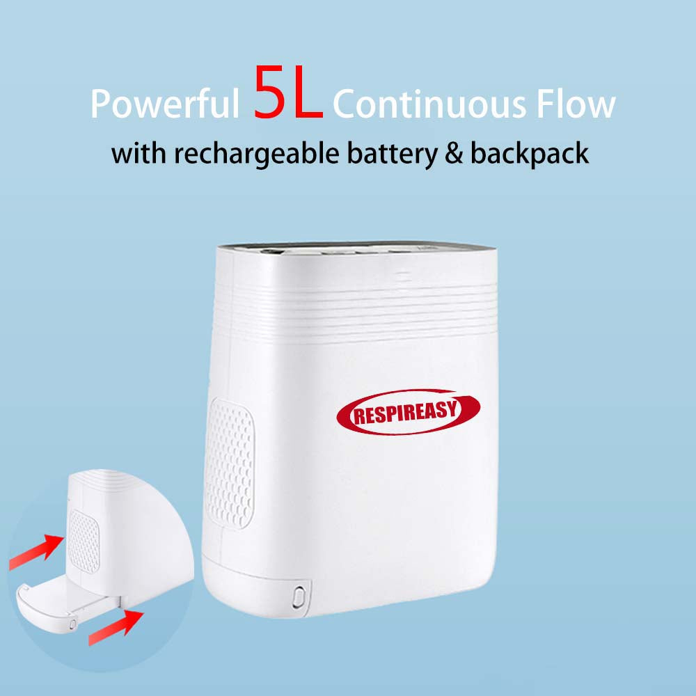 DEDAKJ Lightweight Portable Oxygen Concentrator 5 Liters Continuous Flow Travel Oxygen Machine with Rechargeable Battery RE-Y5